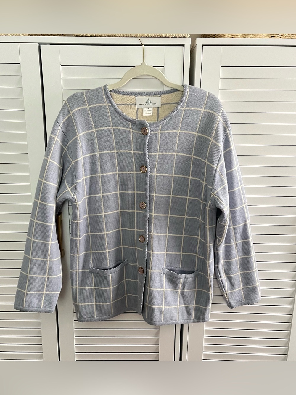 Design Options Cardigan Sweater Women M Blue White Preppy Coquette Old Money